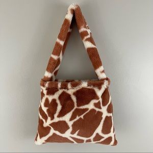 Y2K 90's Handmade Reworked Orange Creme Giraffe Print Plush Shoulder Bag Purse